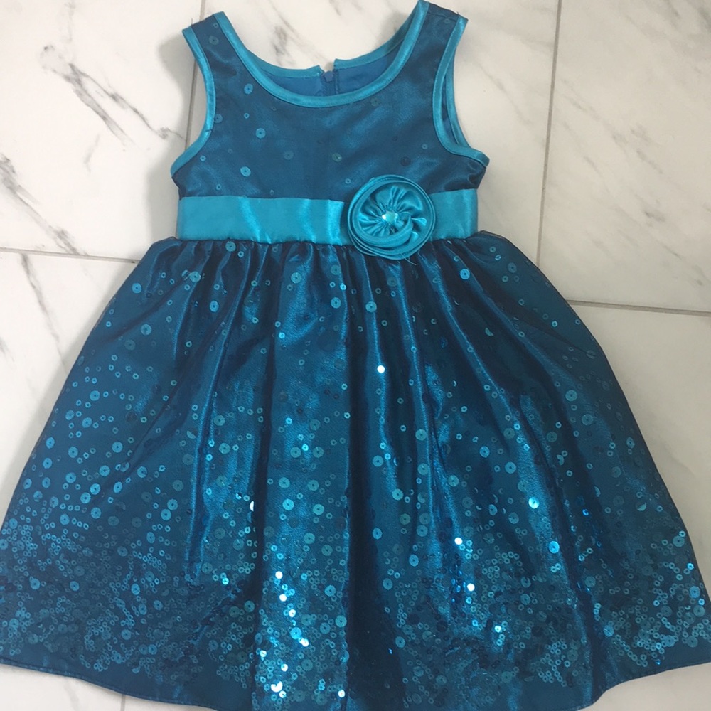 Girls teal sequin dress with matching shrug
